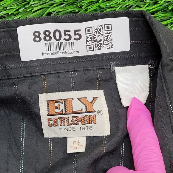 Vintage Ely-Cattleman Western Snap Shirt XL 17.5 Metallic Lurex Glitter Stripe - Picture 11 of 11